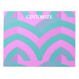 Roze/Groene chique moderne gebogen chevrons Notitieblok