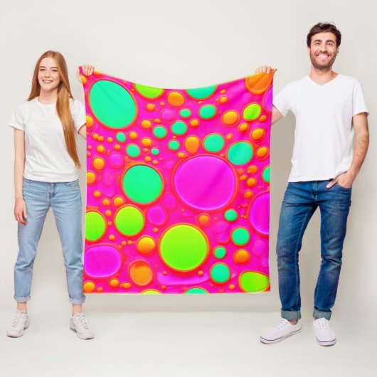 Roze & Groene Cirkels Fleece Deken (In situ)
