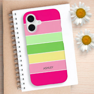 Roze groene ColorBlocks strepen monogram hoesje iPhone 16 Hoesje