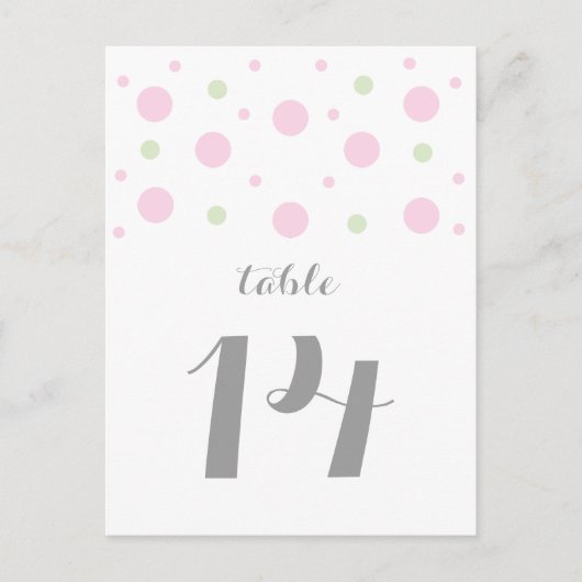 Roze groene Confetti Tabelnummer Briefkaart (Voorkant)