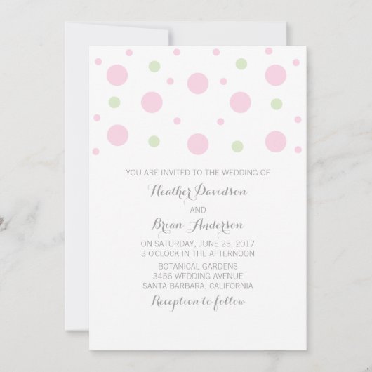 Roze groene Confetti Wedding Invite Kaart (Voorkant)