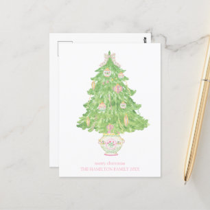 Roze & Groene Coquette Bow Preppy Kerstmis Briefkaart