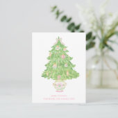 Roze & Groene Coquette Bow Preppy Kerstmis Briefkaart (Staand voorkant)
