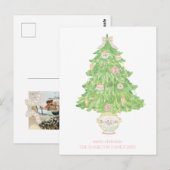 Roze & Groene Coquette Bow Preppy Kerstmis Briefkaart (Voorkant / Achterkant)