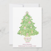 Roze & Groene Coquette Bow Preppy Kerstmis Feestdagenkaart (Voorkant)