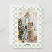Roze & Groene Coquette Bow Preppy Kerstmis Feestdagenkaart (Achterkant)