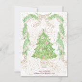 Roze & Groene Coquette Bow Preppy Kerstmis Feestdagenkaart (Voorkant)