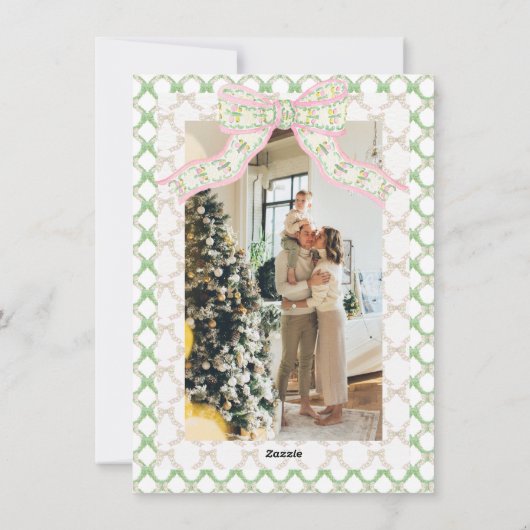 Roze & Groene Coquette Bow Preppy Kerstmis Feestdagenkaart (Achterkant)
