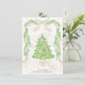 Roze & Groene Coquette Bow Preppy Kerstmis Feestdagenkaart (Staand voorkant)