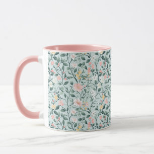 Roze Groene Cottagecore Waterverf Bloemen Mok