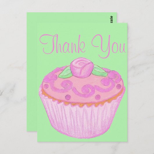 Roze groene crupcake Dank u Briefkaart 3 (Voorkant / Achterkant)