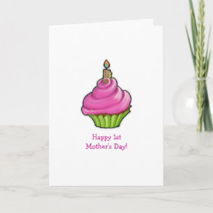 Roze & Groene Cupcake 1e Moederdag Kaart