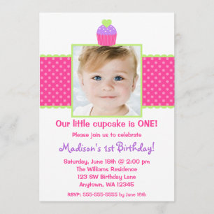 Roze groene cupcake 1st Birthday Girl Foto Kaart