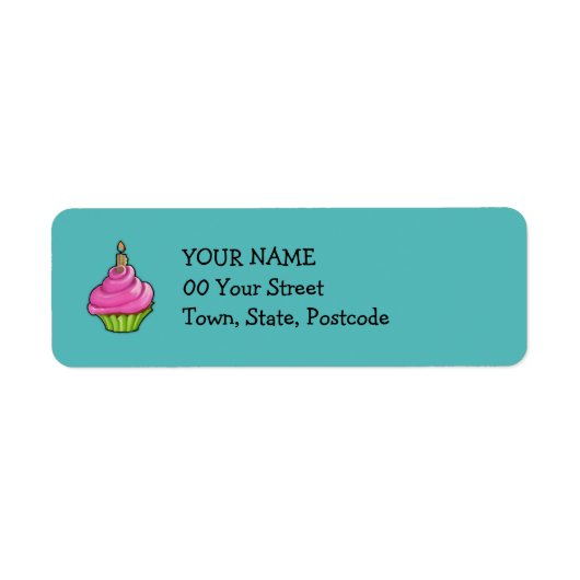 Roze & Groene Cupcake aqua Etiket (Voorkant)