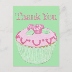 Roze Groene Cupcake Bedankt Ansichtkaart Briefkaart