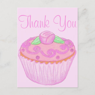 Roze Groene Cupcake Bedankt Briefkaart 2