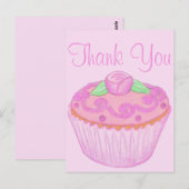 Roze Groene Cupcake Bedankt Briefkaart 2 (Voorkant / Achterkant)