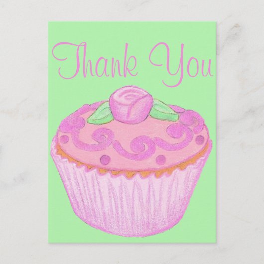 Roze Groene Cupcake Bedankt Briefkaart 3 (Voorkant)