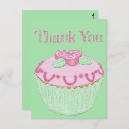 Roze groene cupcake Dank u Briefkaart (Voorkant / Achterkant)