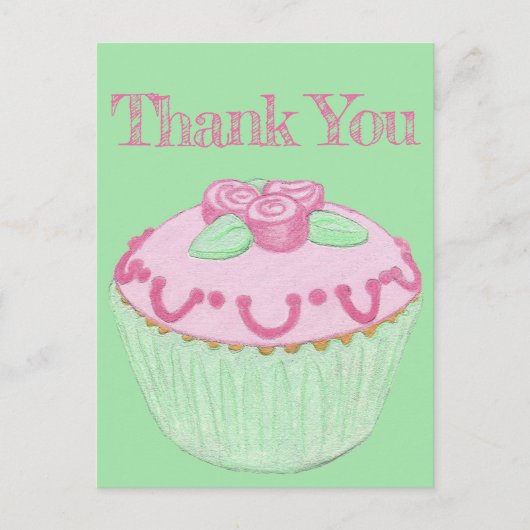 Roze groene cupcake Dank u Briefkaart (Voorkant)