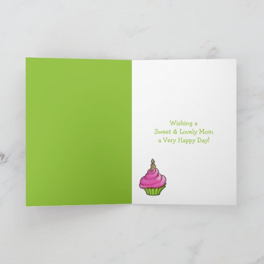 Roze & Groene Cupcake groen 1e Moederdag Kaart (Binnen)