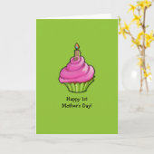 Roze & Groene Cupcake groen 1e Moederdag Kaart (Gele Bloem)