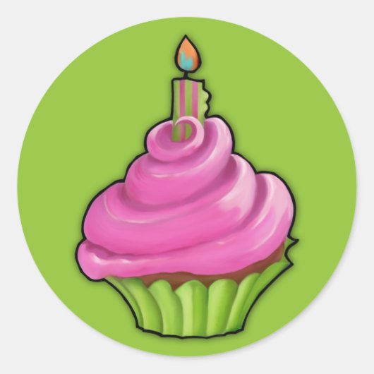 Roze & Groene Cupcake groene Sticker (Voorkant)