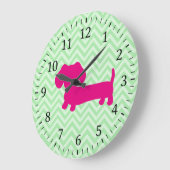 Roze & Groene Dachshund Wandklok (Hoek)