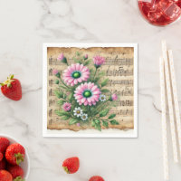 Roze & Groene Daisies  Bladmuziek Découpage