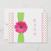 Roze groene Daisy Polka Dot Bat Mitzvah RSVP Card (Voorkant)