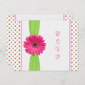 Roze groene Daisy Polka Dot Bat Mitzvah RSVP Card (Voorkant / Achterkant)