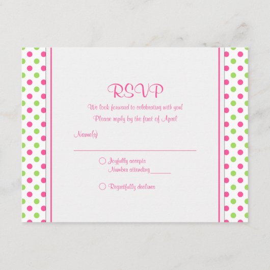 Roze groene Daisy Polka Dot Bat Mitzvah RSVP Card (Achterkant)