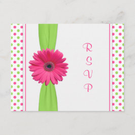 Roze groene Daisy Polka Dot Bat Mitzvah RSVP Card