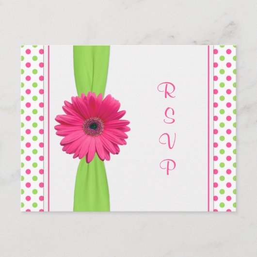 Roze groene Daisy Polka Dot Bat Mitzvah RSVP Card (Voorkant)