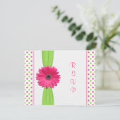 Roze groene Daisy Polka Dot Bat Mitzvah RSVP Card (Staand voorkant)
