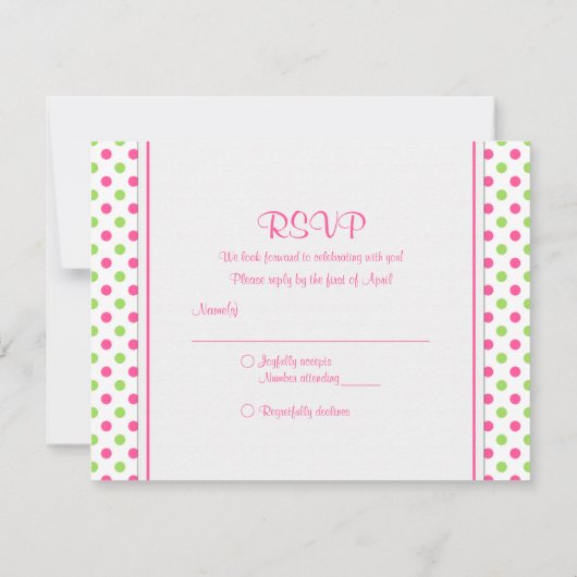 Roze groene Daisy Polka Dot Bat Mitzvah RSVP Card (Achterkant)