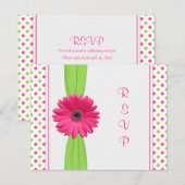 Roze groene Daisy Polka Dot Bat Mitzvah RSVP Card (Voorkant / Achterkant)