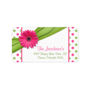 Roze groene Daisy Polka Dots geven adreslabels ter Etiket