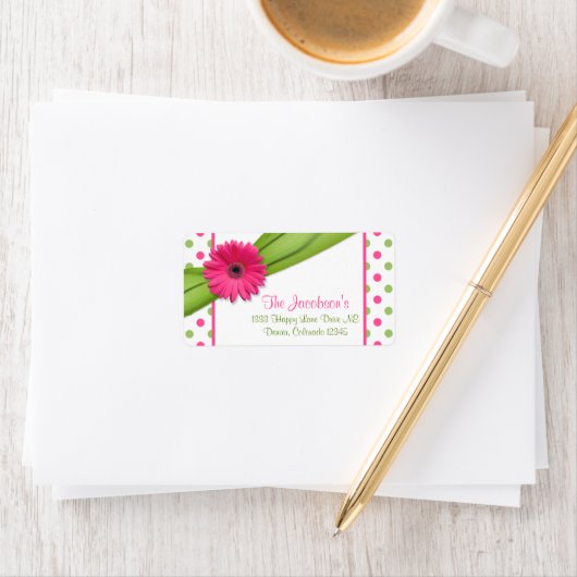 Roze Groene Daisy Polka Dots Retouradres Labels (Insitu)