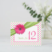 Roze Groene Daisy Polka Dots Trouwtafel Kaart (Staand voorkant)