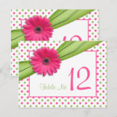 Roze Groene Daisy Polka Dots Trouwtafel Kaart (Voorkant / Achterkant)