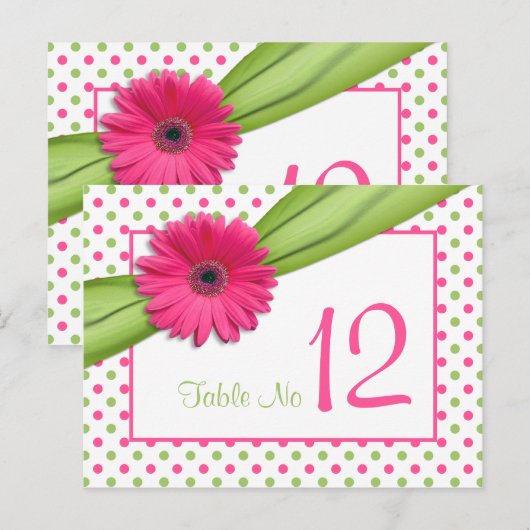 Roze Groene Daisy Polka Dots Trouwtafel Kaart (Voorkant / Achterkant)