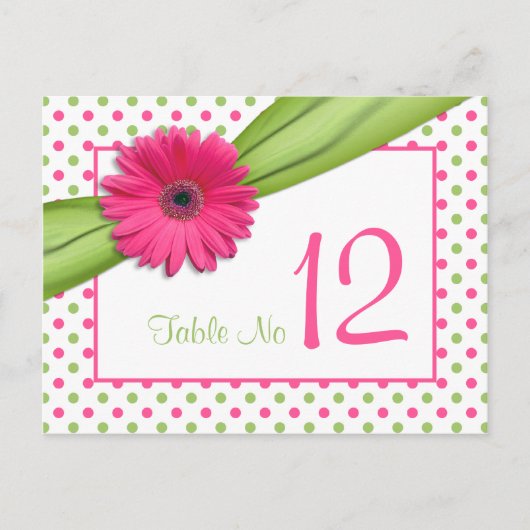 Roze Groene Daisy Polka Dots Trouwtafel Kaart (Voorkant)