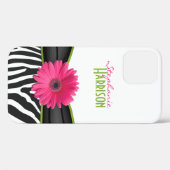 Roze groene Daisy Zebra Print gepersonaliseerd Case-Mate iPhone Case (Achterkant (horizontaal))