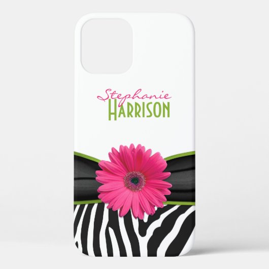 Roze groene Daisy Zebra Print gepersonaliseerd Case-Mate iPhone Case (Achterkant)