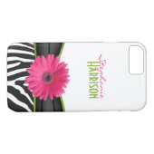 Roze groene Daisy Zebra Print gepersonaliseerd Case-Mate iPhone Case (Achterkant (Horizontaal))