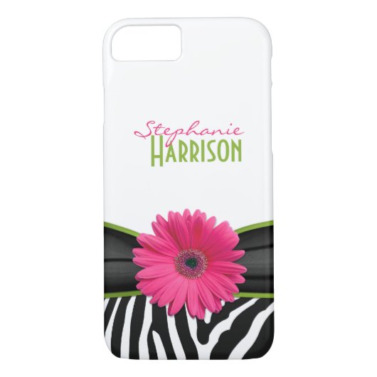 Roze groene Daisy Zebra Print gepersonaliseerd Case-Mate iPhone Case (Achterkant)