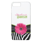 Roze groene Daisy Zebra Print gepersonaliseerd Case-Mate iPhone Case (Achterkant)