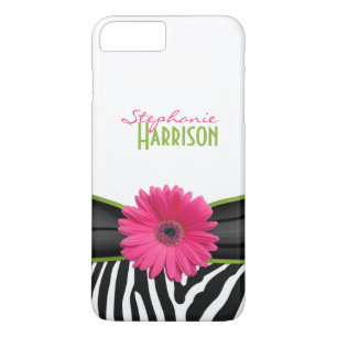 Roze groene Daisy Zebra Print gepersonaliseerd Case-Mate iPhone Case
