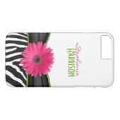 Roze groene Daisy Zebra Print gepersonaliseerd Case-Mate iPhone Case (Achterkant (Horizontaal))